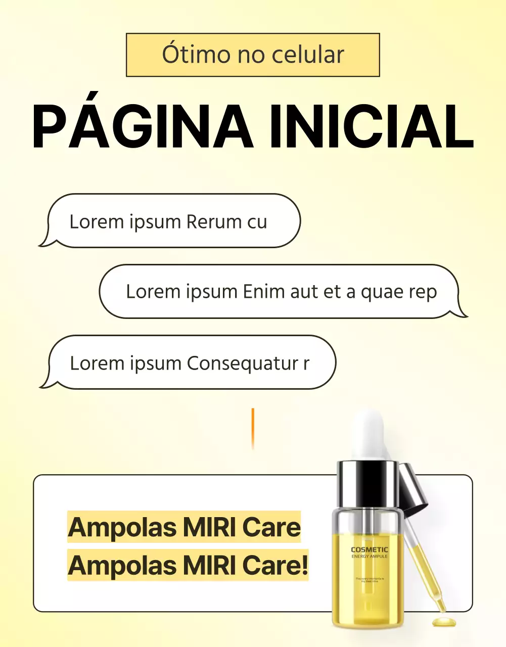 Promover uma página de introdução simples de cosméticos para cuidados da pele em amarelo e laranja