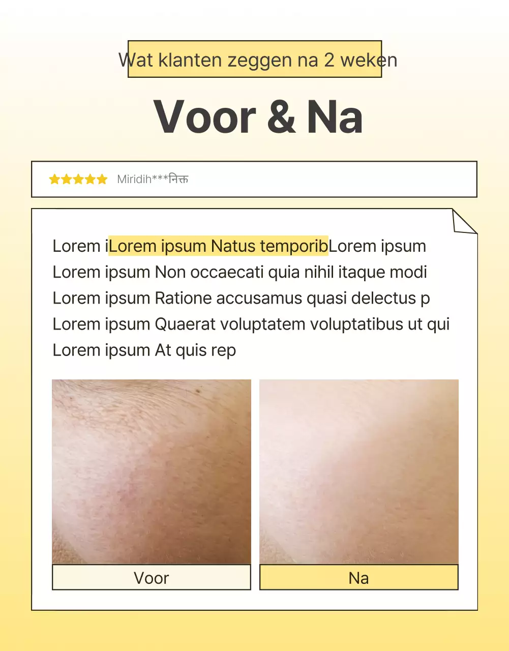 Eenvoudige, mobiel geoptimaliseerde, gedetailleerde promotie voor huidverzorgingscosmetica in geel en oranje