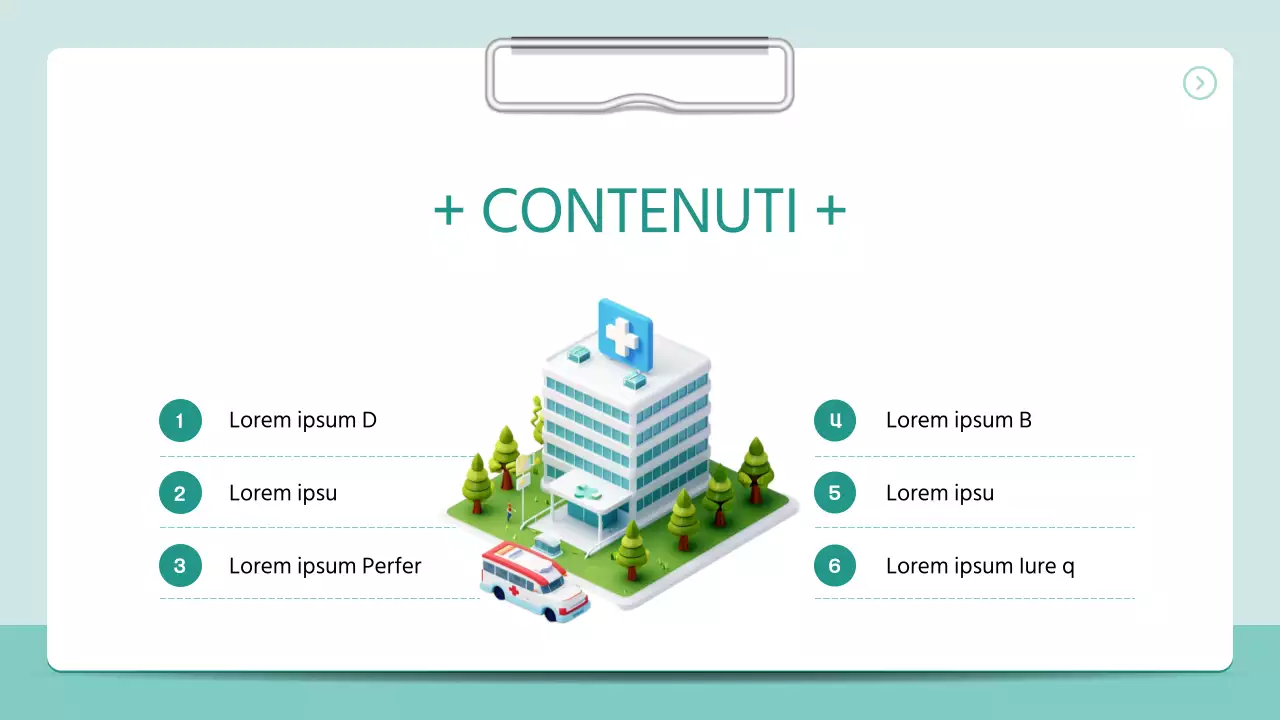 Un semplice prospetto ospedaliero in stile raccoglitore 3D con i colori della menta.