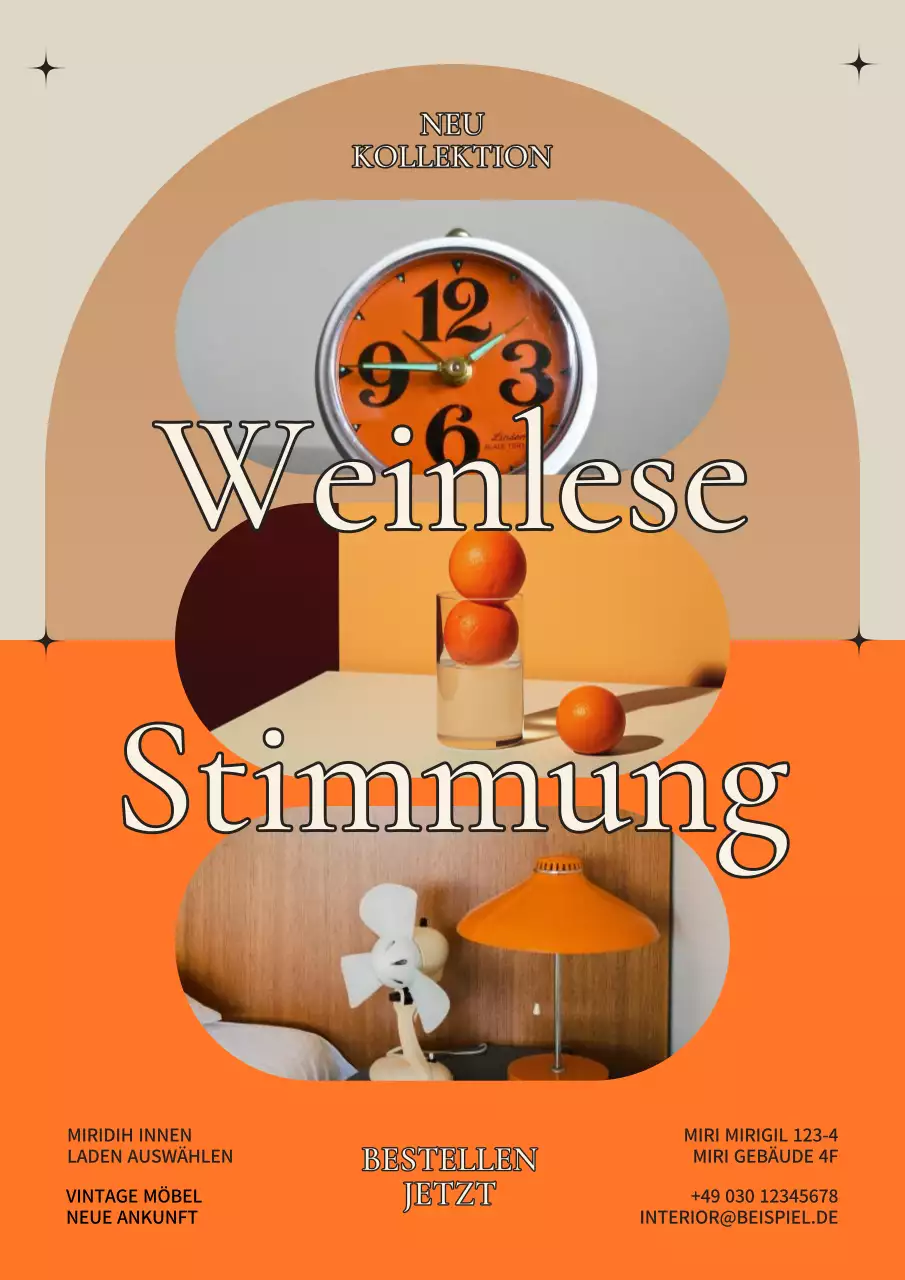 Werbung für eine alte Möbelmarke in Orange und Beige