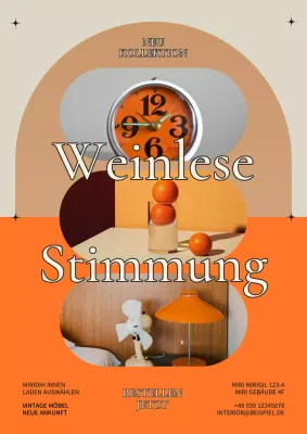 Werbung für eine alte Möbelmarke in Orange und Beige