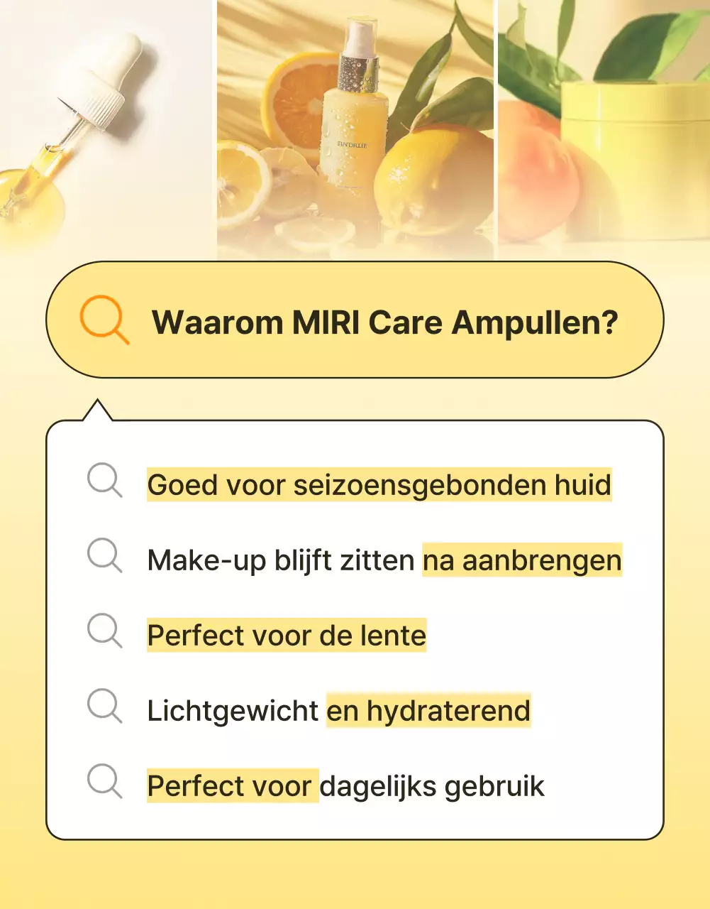 Promoot een eenvoudige intropagina voor huidverzorgingscosmetica in geel en oranje