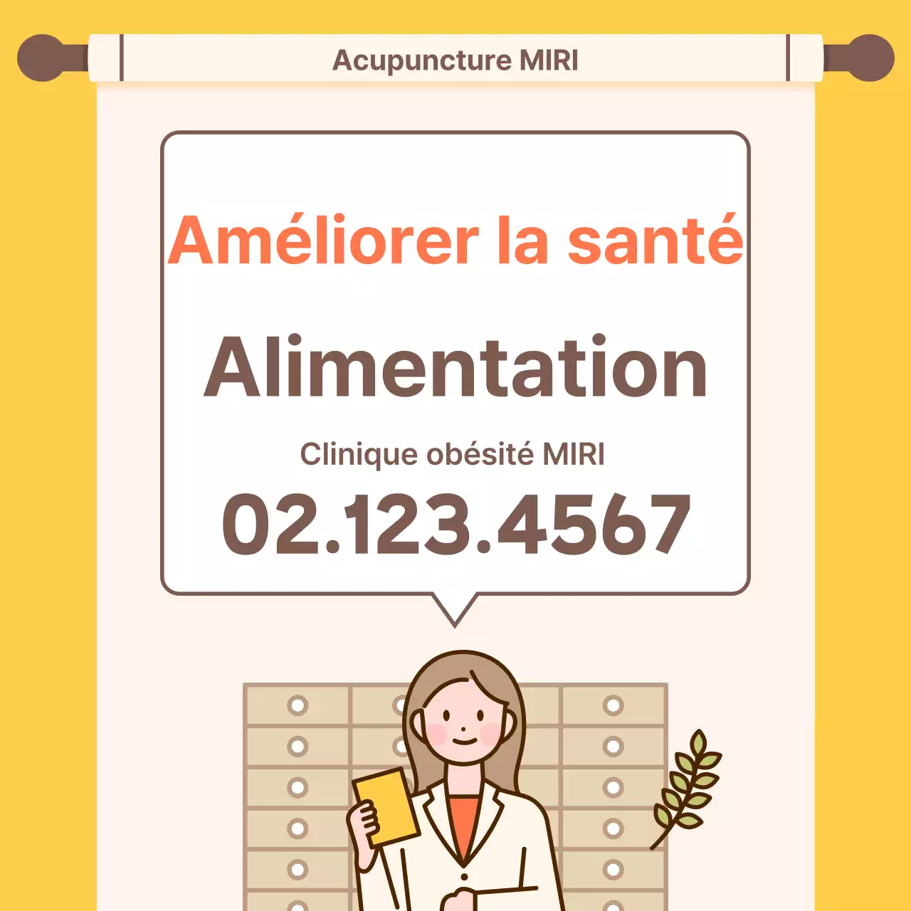 Promotion d'une clinique de médecine chinoise diététique orange et jaune kitsch