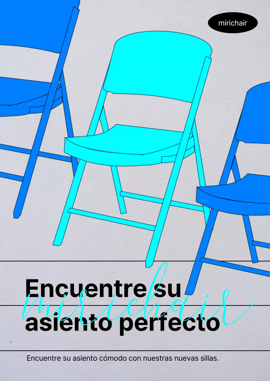 Cartel promocional de una sencilla silla de una tienda de muebles de interior en azul claro y gris