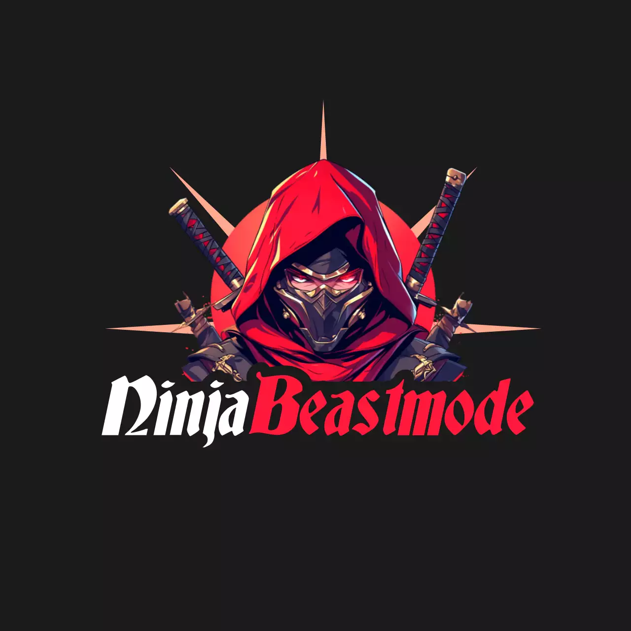 Vermelho e preto Ilustrado Ninja Fantasia ninja beastmode logótipo Título principal