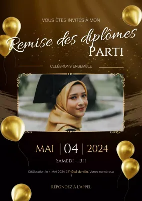 Invitation de saison pour la remise des diplômes, or et élégante