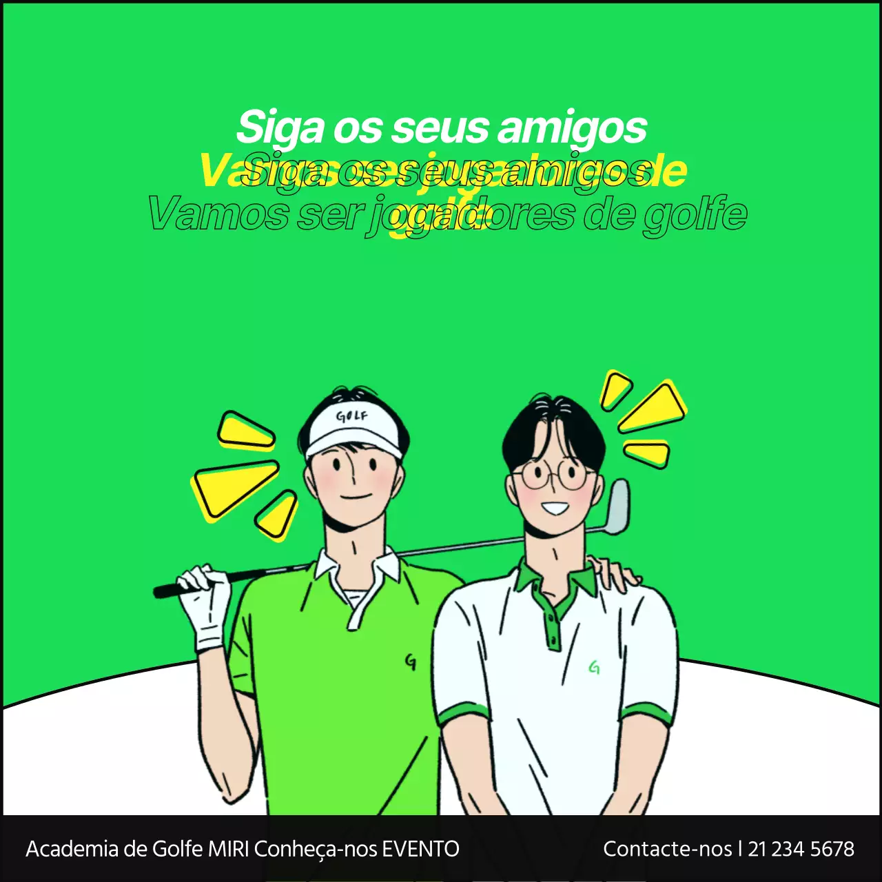 Promova o evento de apresentação da sua academia de golfe com um simples esquema de cores verde-limão
