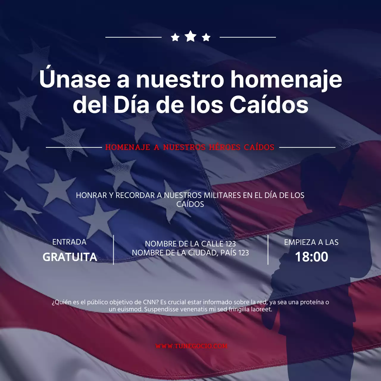 Rojo marino Invitación sencilla a un homenaje en el Día de los Caídos