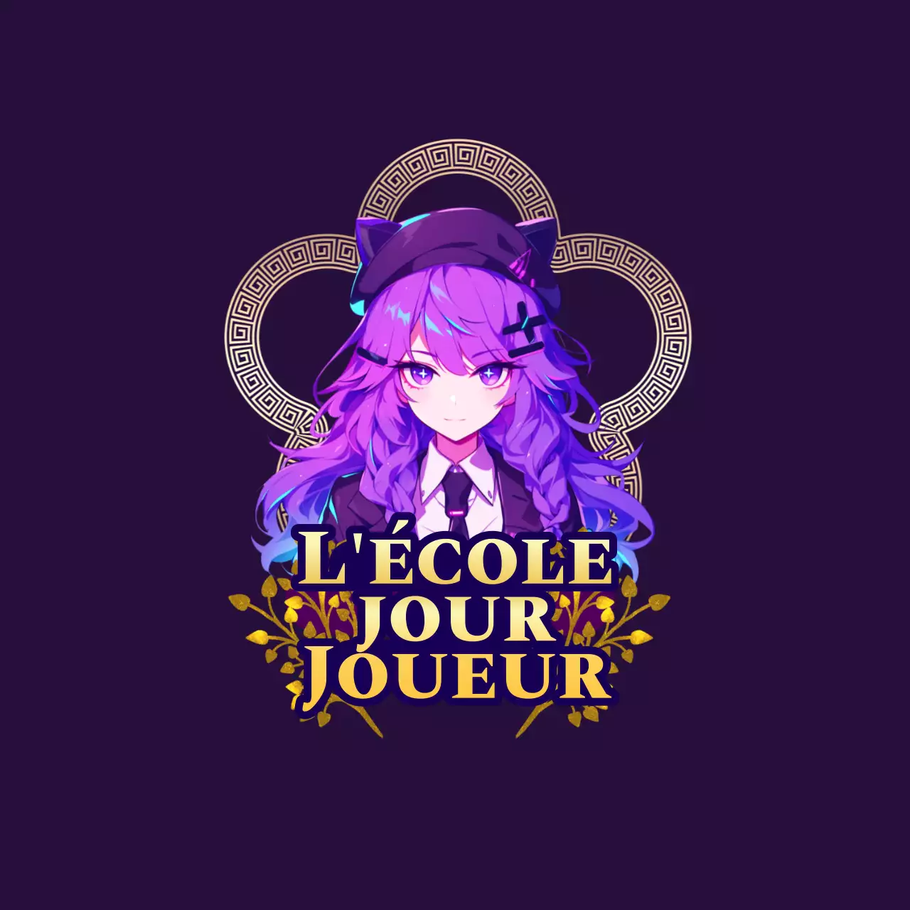 Jaune et mauve, école moderne, jour du jeu vidéo, couverture du logo de l'école