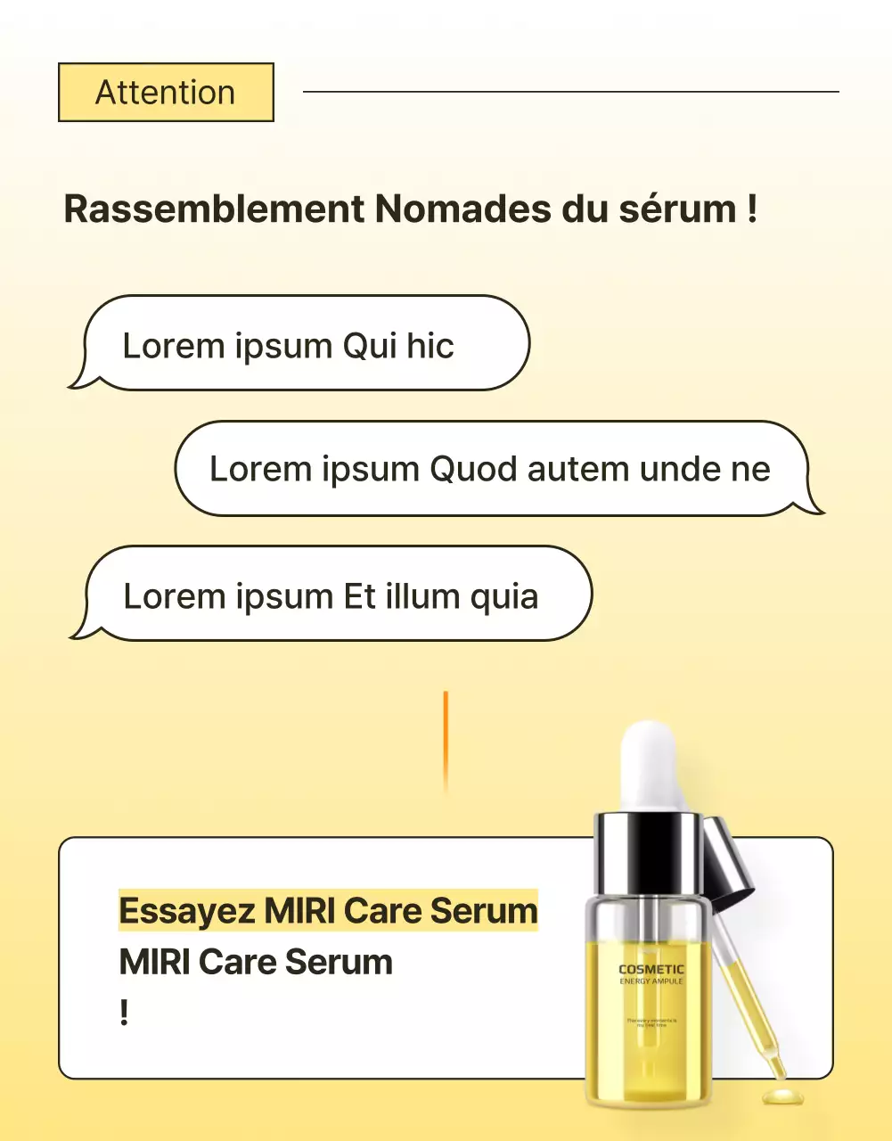 Promotion simple, optimisée pour les mobiles et détaillée sur les soins de la peau en jaune et orange