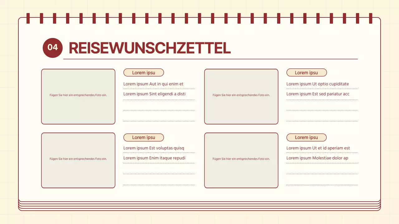 Eine gemütliche Reiseroute in Rot und Elfenbein