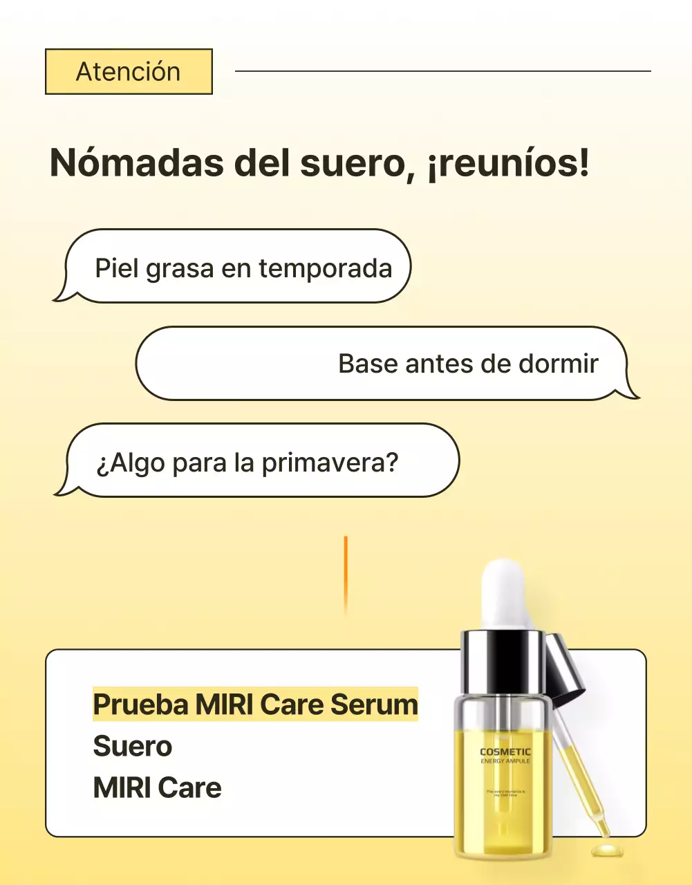 Promoción sencilla, optimizada para móviles y detallada de cosméticos para el cuidado de la piel en amarillo y naranja.