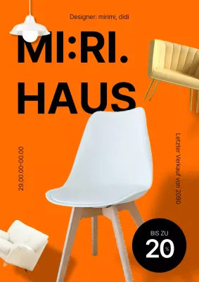 Einfaches Werbeplakat für ein Einrichtungshaus in Orange und Schwarz