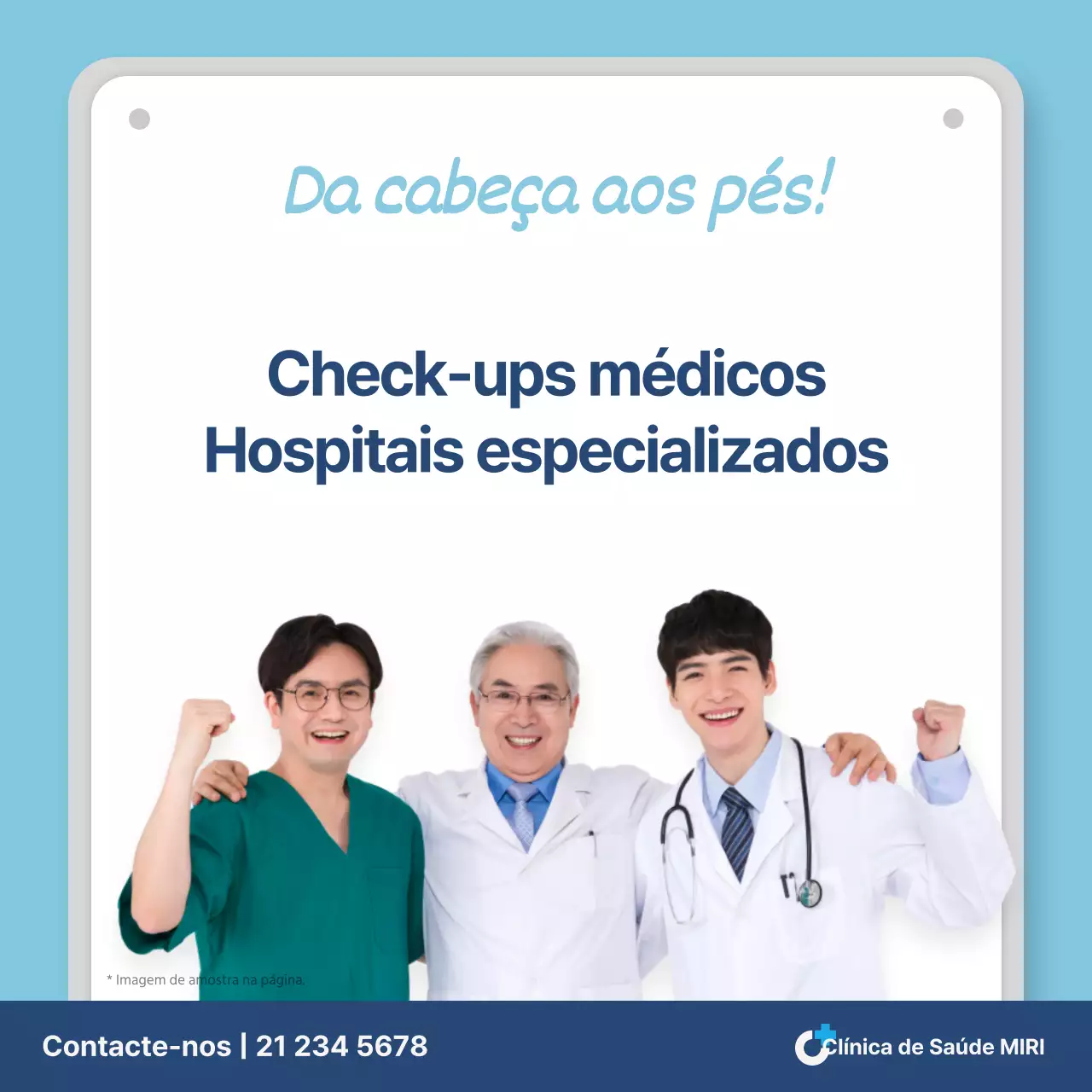 Promoção de uma clínica de controlo de saúde simples em azul claro e azul marinho