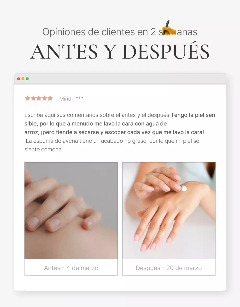 Una reseña o anuncio de una tienda de moda con un sencillo estilo de emoji blanco y gris.