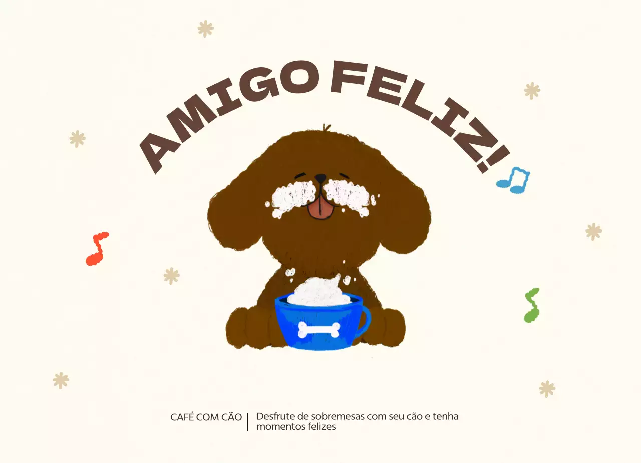 Um café giro, amigo dos cães, com obras de arte de cachorrinhos