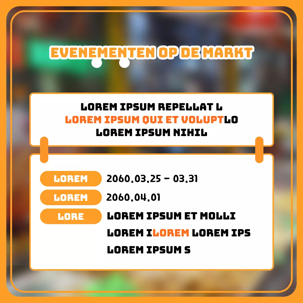 Promoot het eenvoudige oranje en geel van traditionele markten