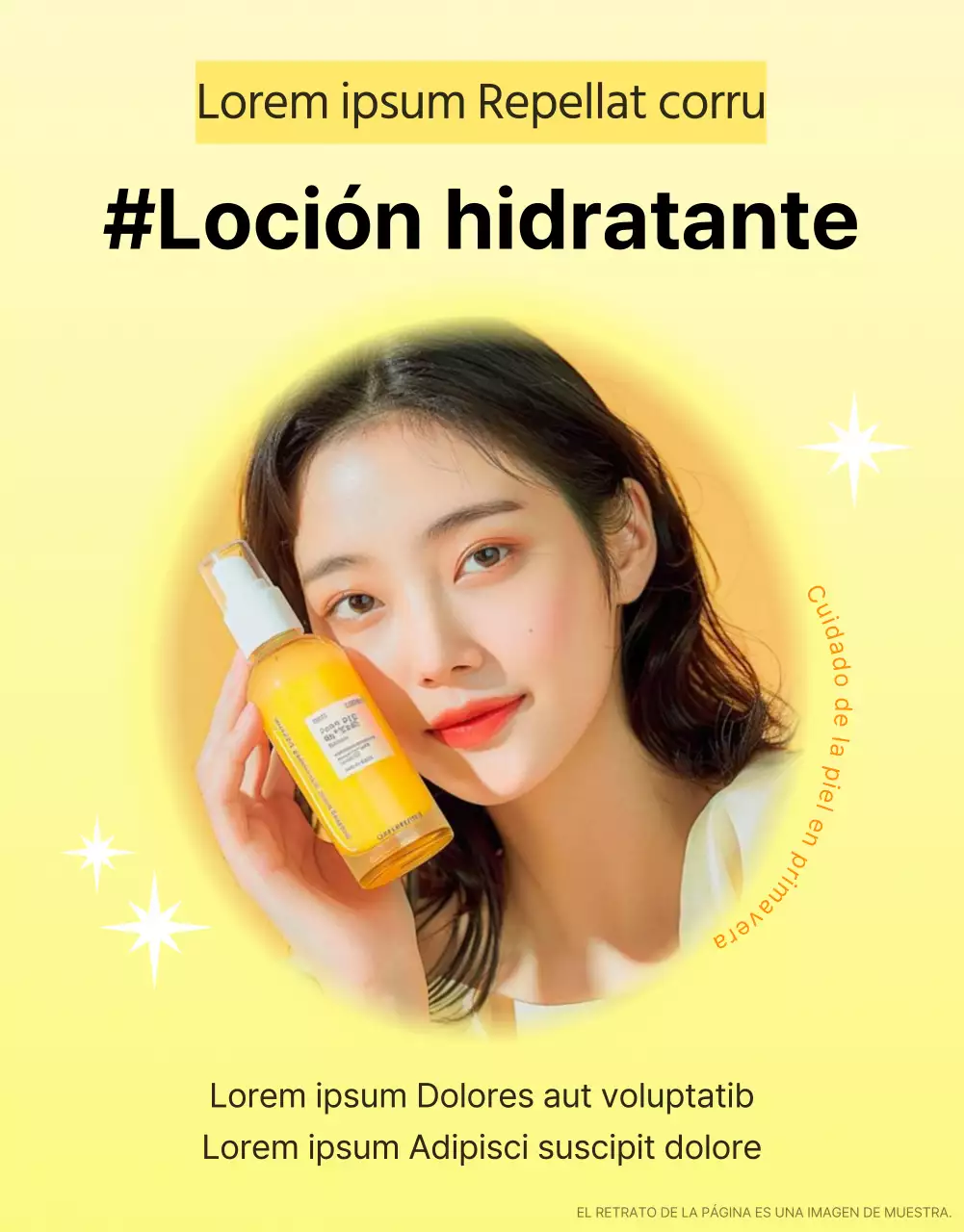 Portada de anuncio sencillo de cosméticos para el cuidado de la piel en amarillo y naranja