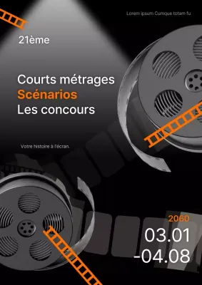 Promouvoir un concours de scénarios de courts métrages avec des accents orange et noirs