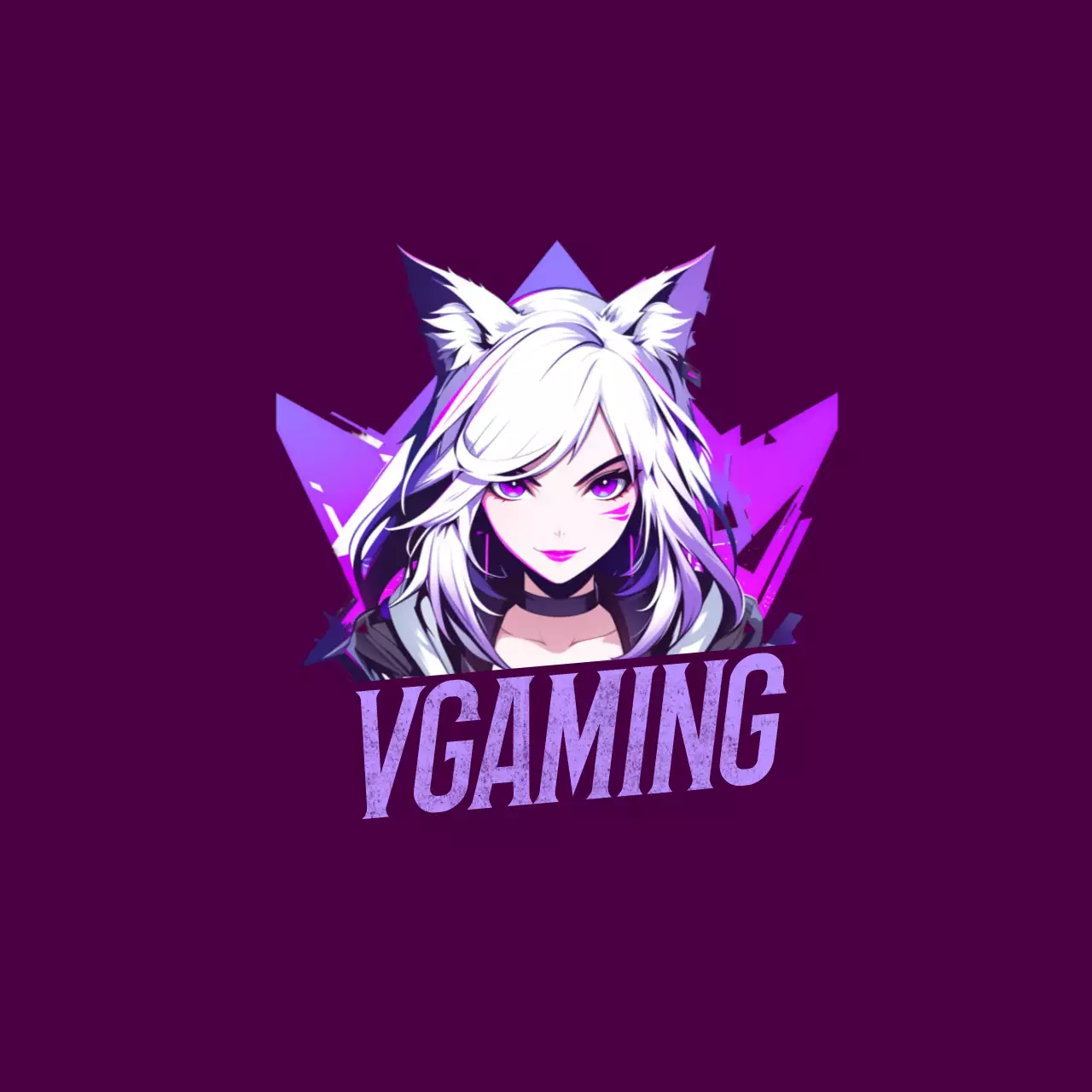 Anúncio de logótipo de jogos de animação roxo e branco