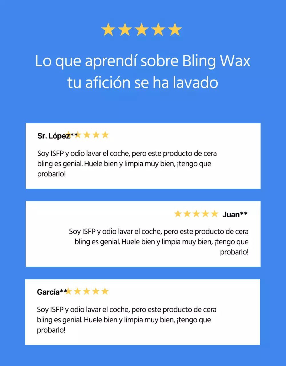 Anuncio minimalista de lavado de coches con fondo azul