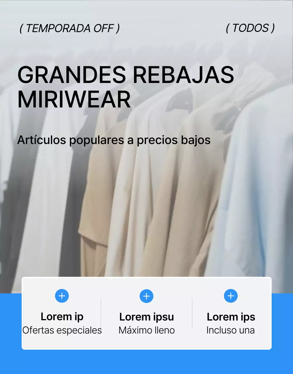 Promover una portada de página de detalles de moda en azul y blanco