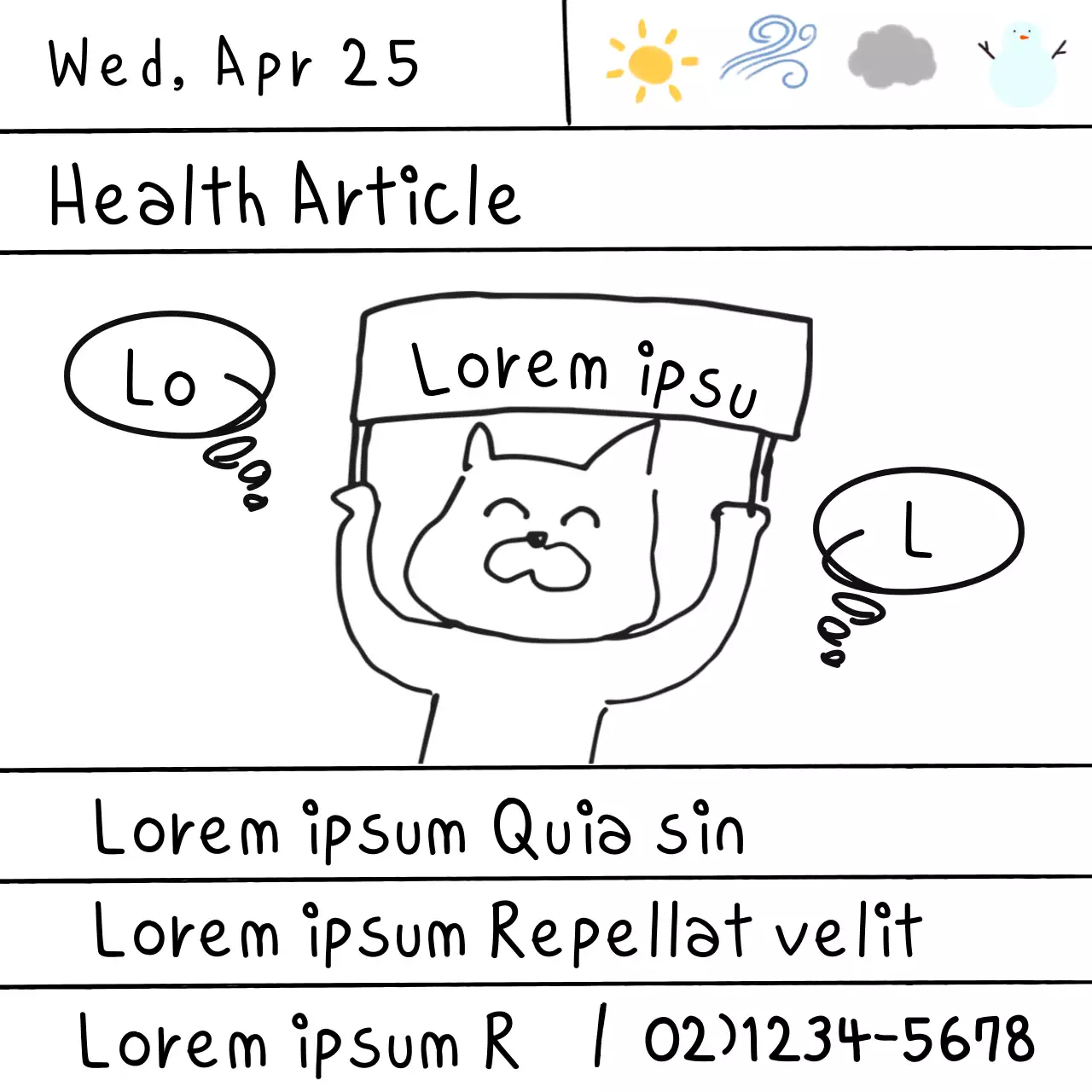 Aviso de artigo de saúde em quadrinhos pretos Postagem em mídia social