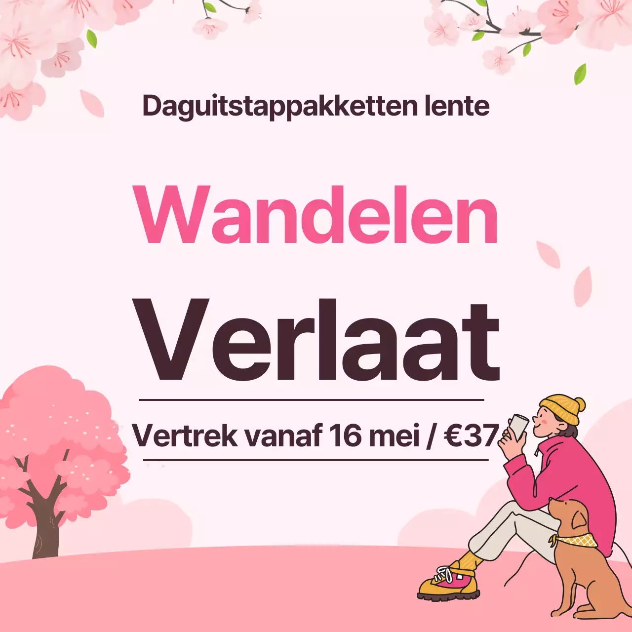 Advertentie voor een leuk daguitstapbureau met een roze achtergrond