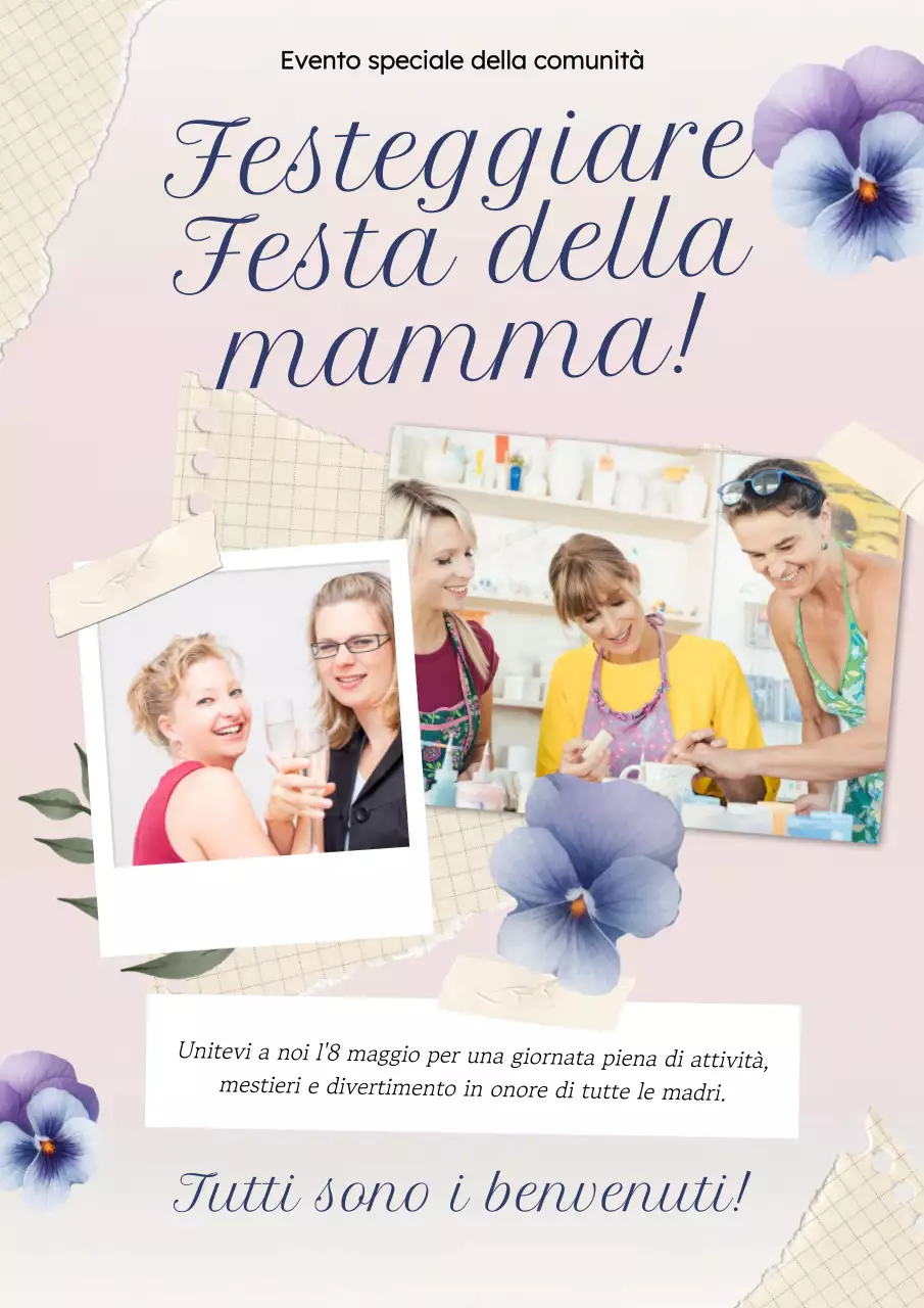 Volantino di auguri per la festa della mamma rosa chiaro vintage