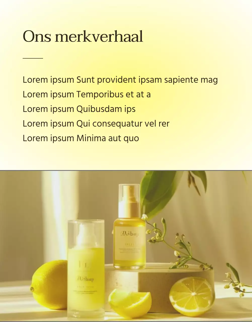 Promoot een eenvoudige intropagina voor huidverzorgingscosmetica in geel en oranje