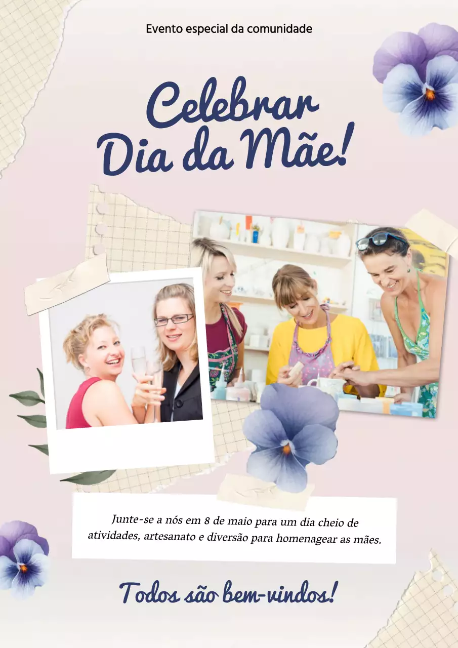 Folheto de felicitações para o Dia da Mãe em cor-de-rosa claro