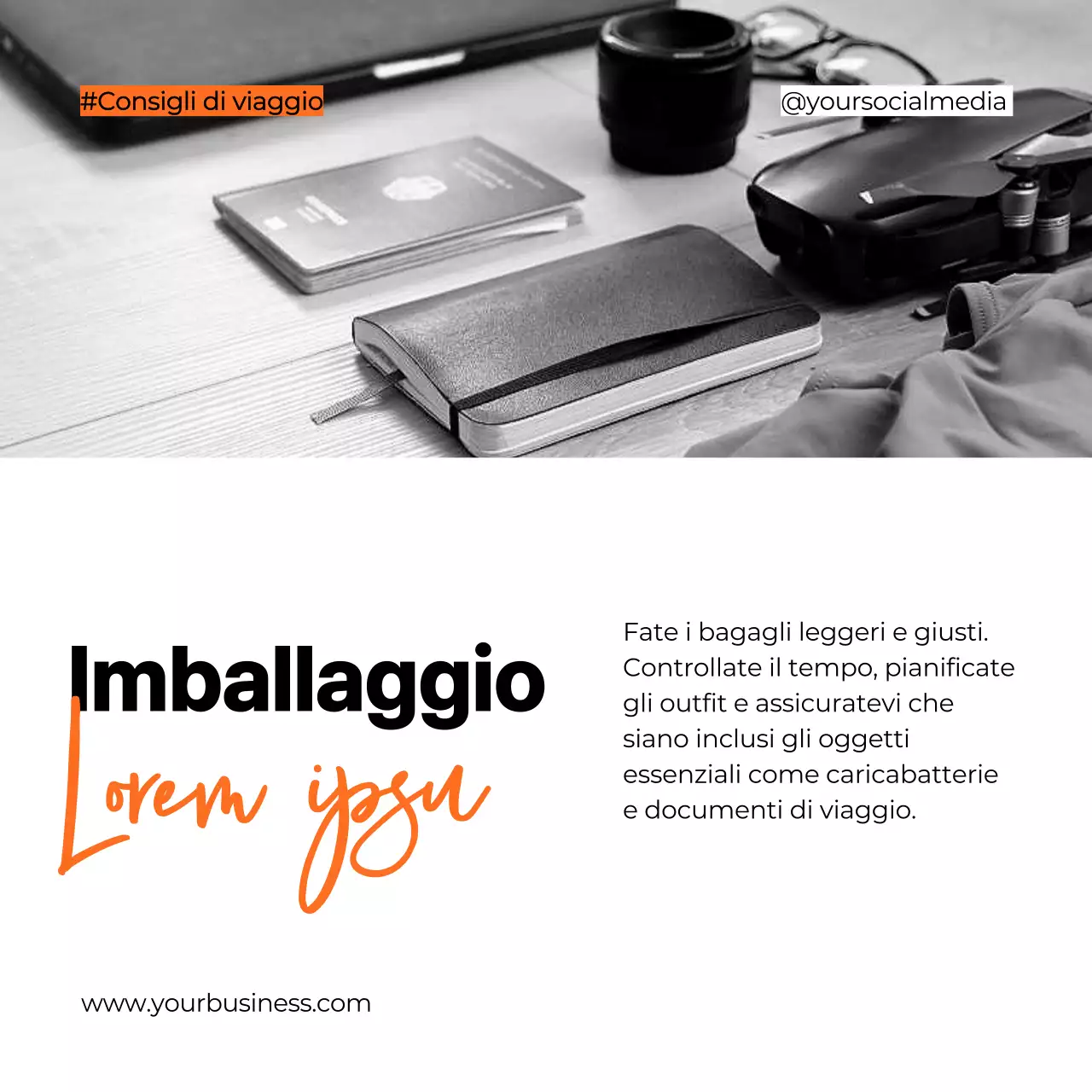 Nero Bianco Arancione Grassetto Consigli per la pianificazione del viaggio Carosello Instagram