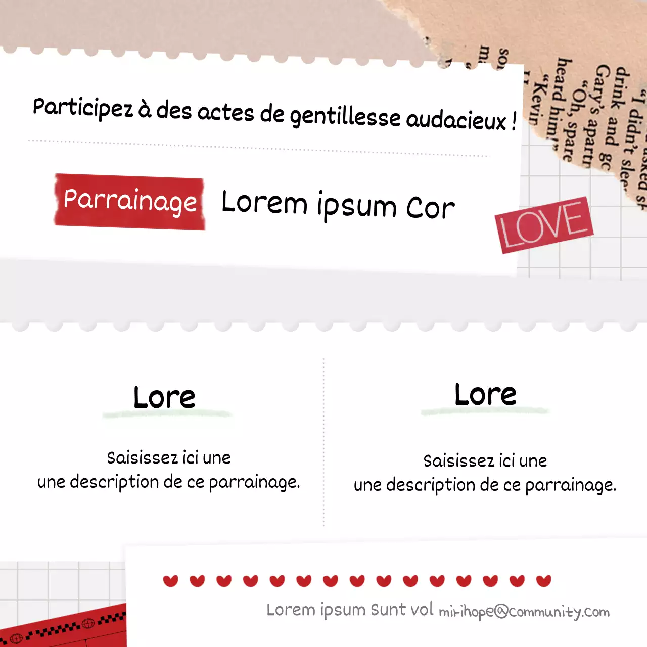 Guides et rapports de parrainage vintage rouge et beige