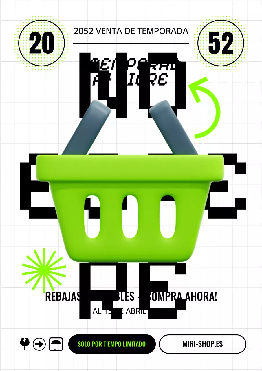 Promociona la venta del centro comercial de moda en colores fluorescentes y negro