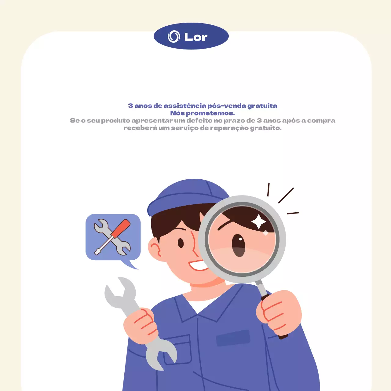 Promover um serviço pós-venda gratuito em azul-marinho e bege