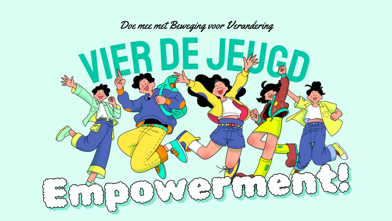 Vier de Dag van de Jeugd met een trendy mintkleurige hoofdtitel