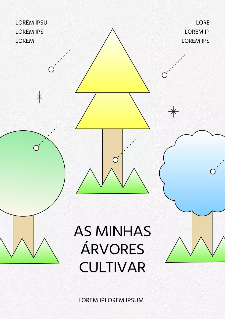 Capa de ensaio geométrica de árvore em crescimento em amarelo e verde