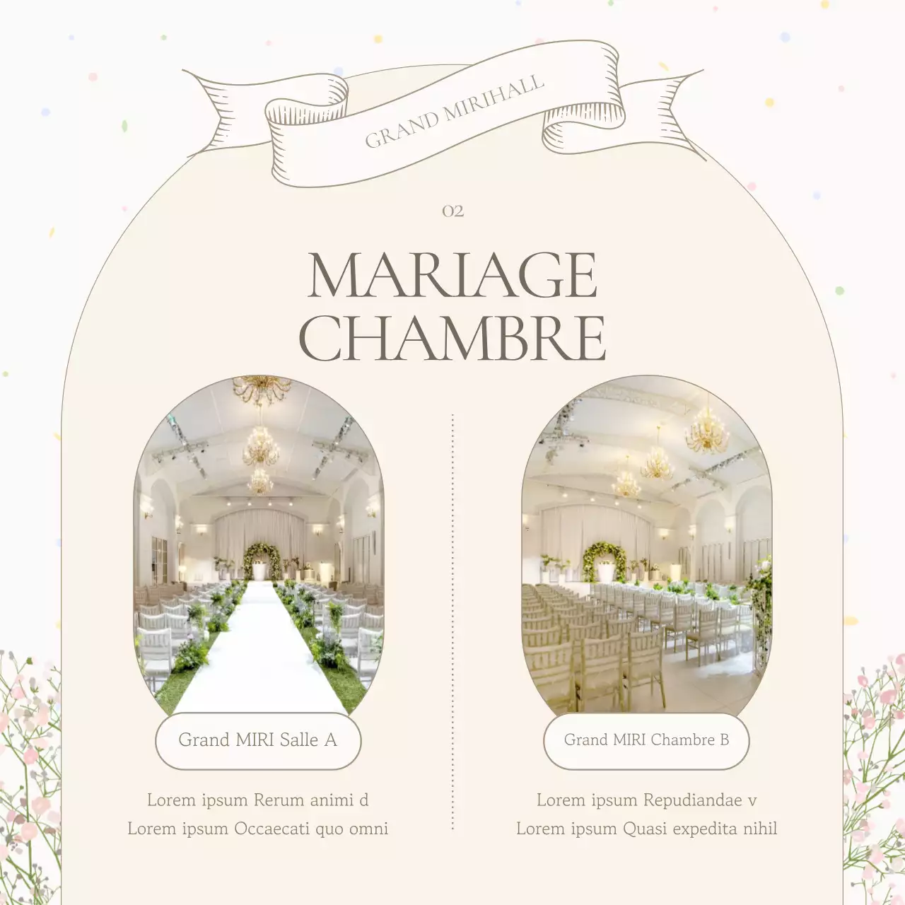 Promouvoir un lieu de mariage classique ivoire et beige