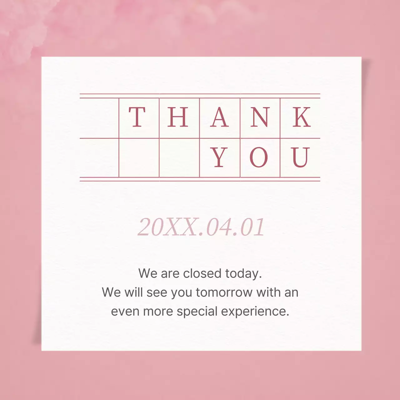 Simple pink and white store closing announcement