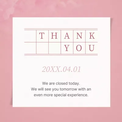 Simple pink and white store closing announcement