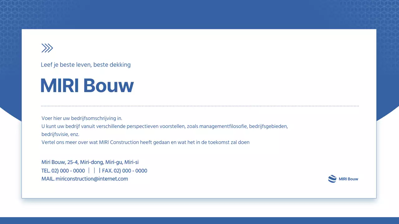 Moderne bouwprospectus in blauw en wit