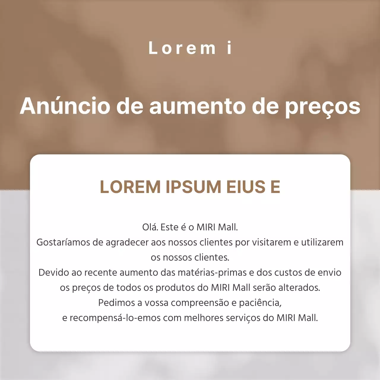 Anúncios de aumento de preços do castanho e do limpo