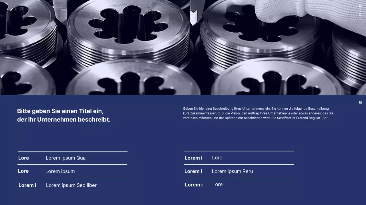 Anschreiben eines Unternehmens mit einer modernen Fabrik in Schwarz-Weiß und Marineblau