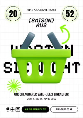 Werbung für den trendigen Ausverkauf im Einkaufszentrum in fluoreszierenden Farben und Schwarz