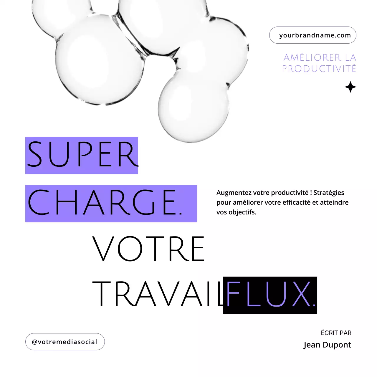 Guide de productivité et de flux de travail moderne en violet et blanc