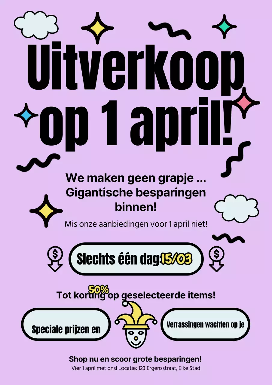 Uitverkoop op 1 april!