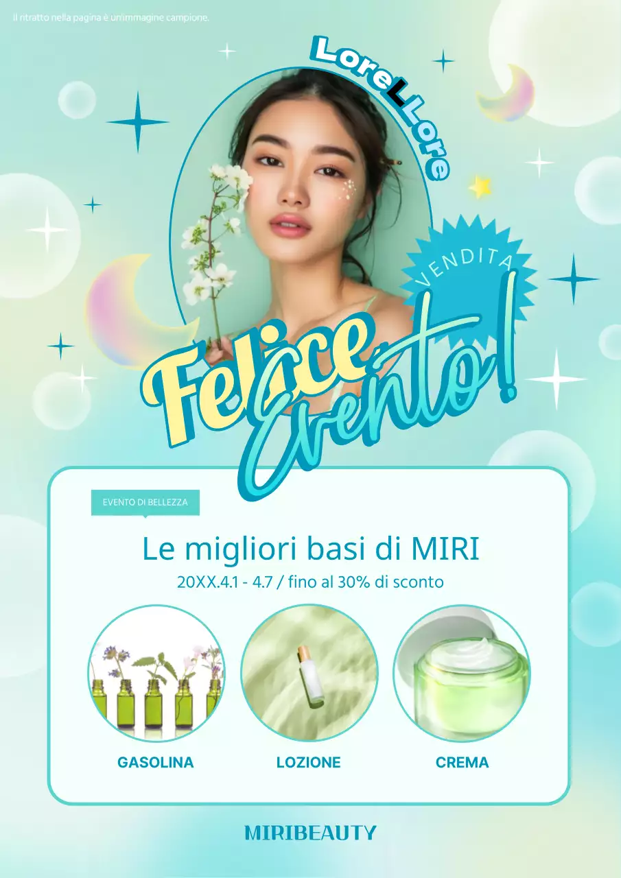 Volantino promozionale cosmetico di bellezza colorato in loto e menta