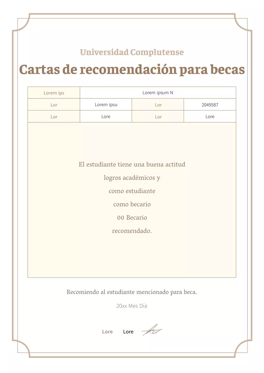 Acerca de la carta de recomendación de beca simple en marrón y marfil