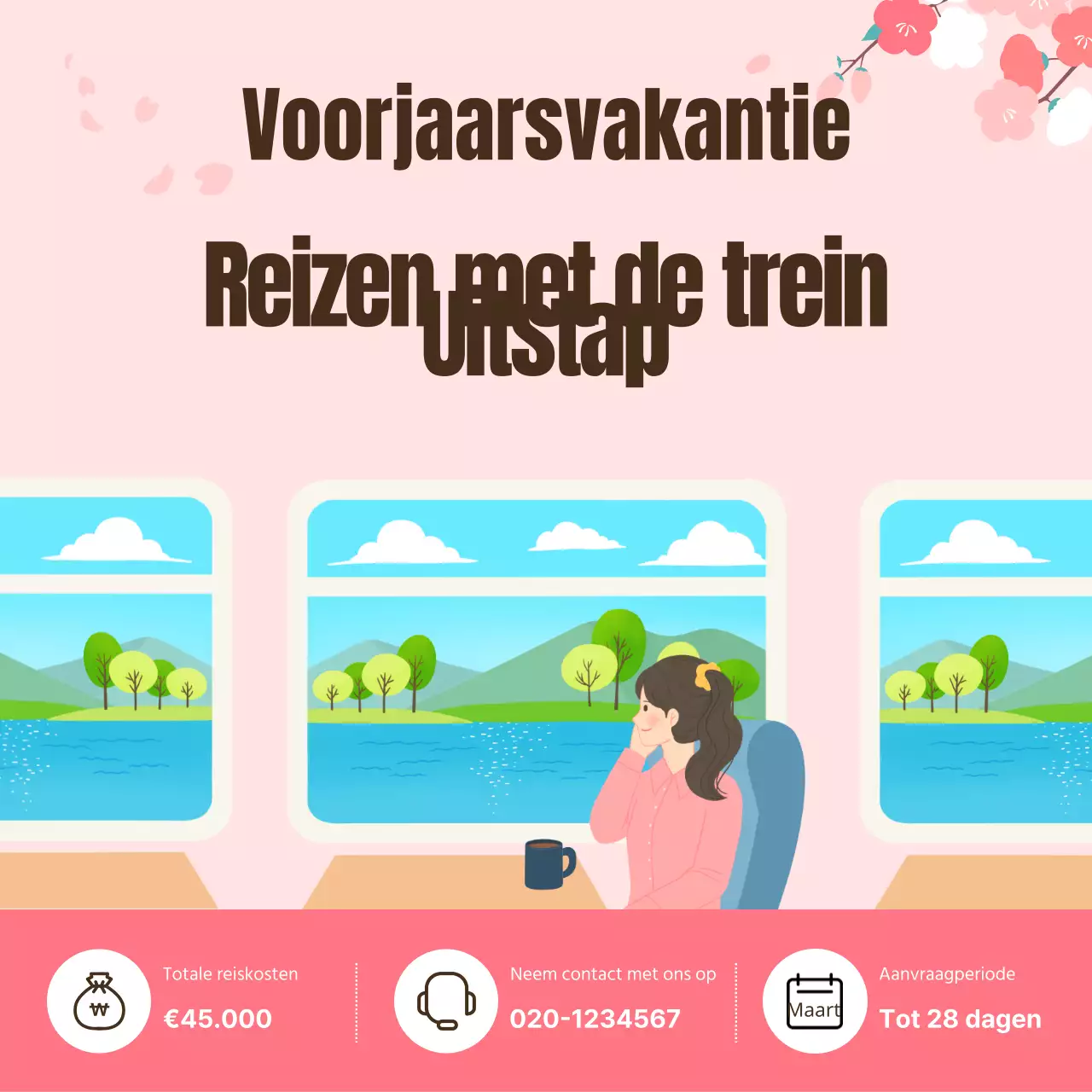 Advertentie voor een leuk daguitstapbureau met een roze achtergrond