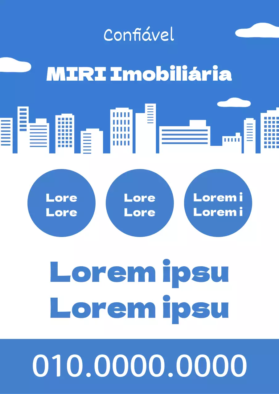 Anúncio simples de venda de imóvel para aluguer em azul e branco